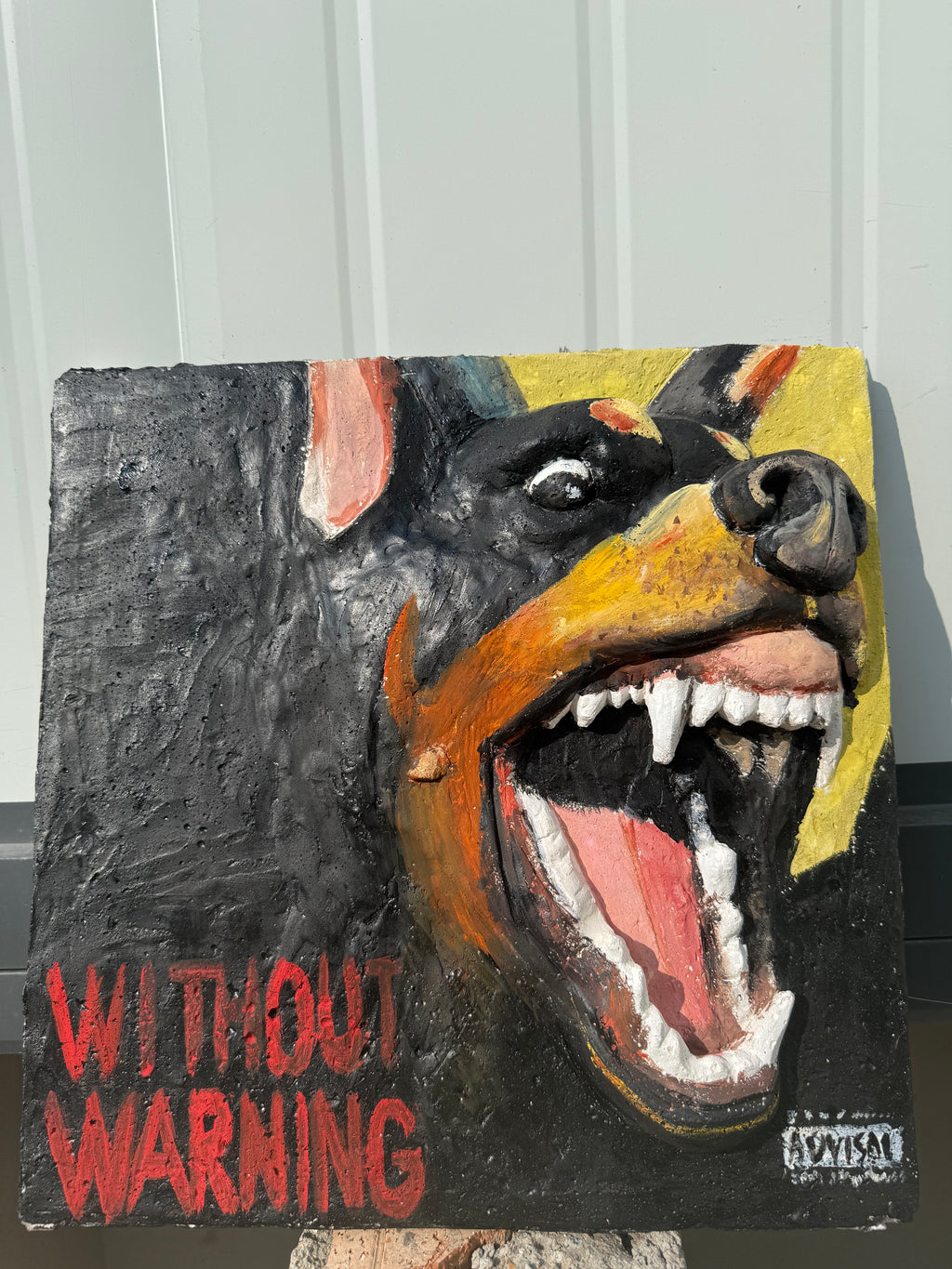 "Warning Sign" Cyberpunk Dog Bronze Sculpture