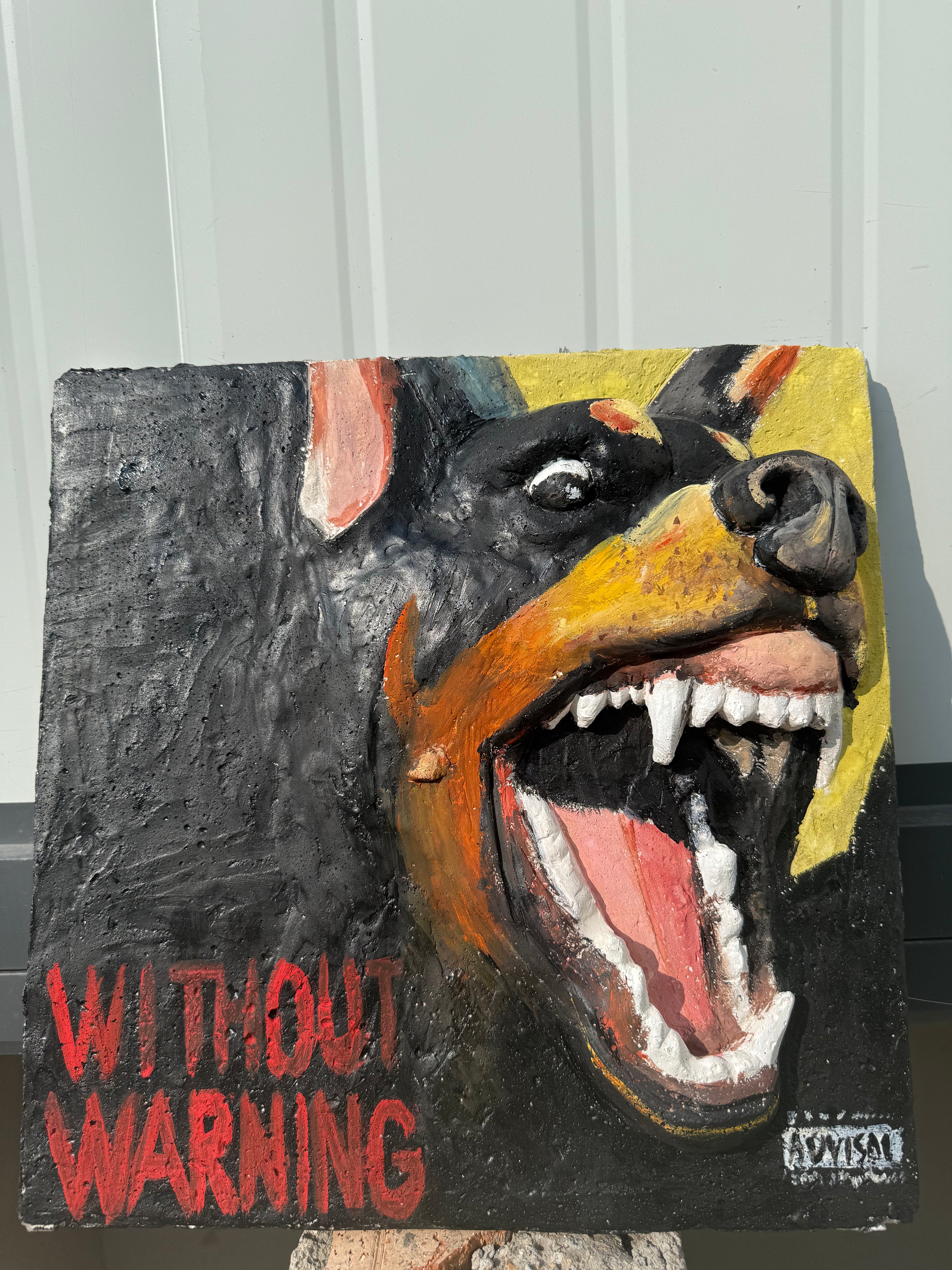 "Warning Sign" Cyberpunk Dog Bronze Sculpture