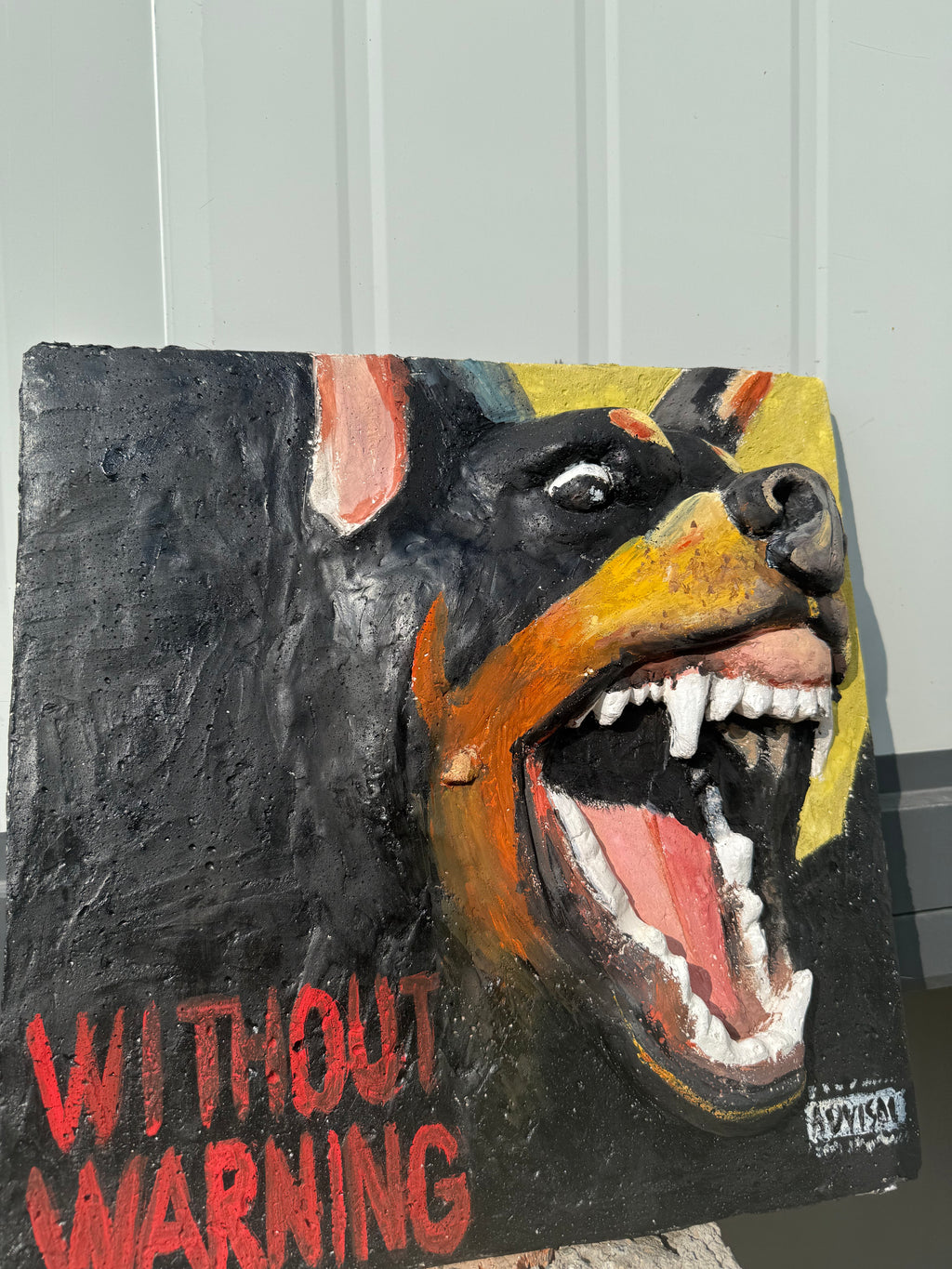 "Warning Sign" Cyberpunk Dog Bronze Sculpture