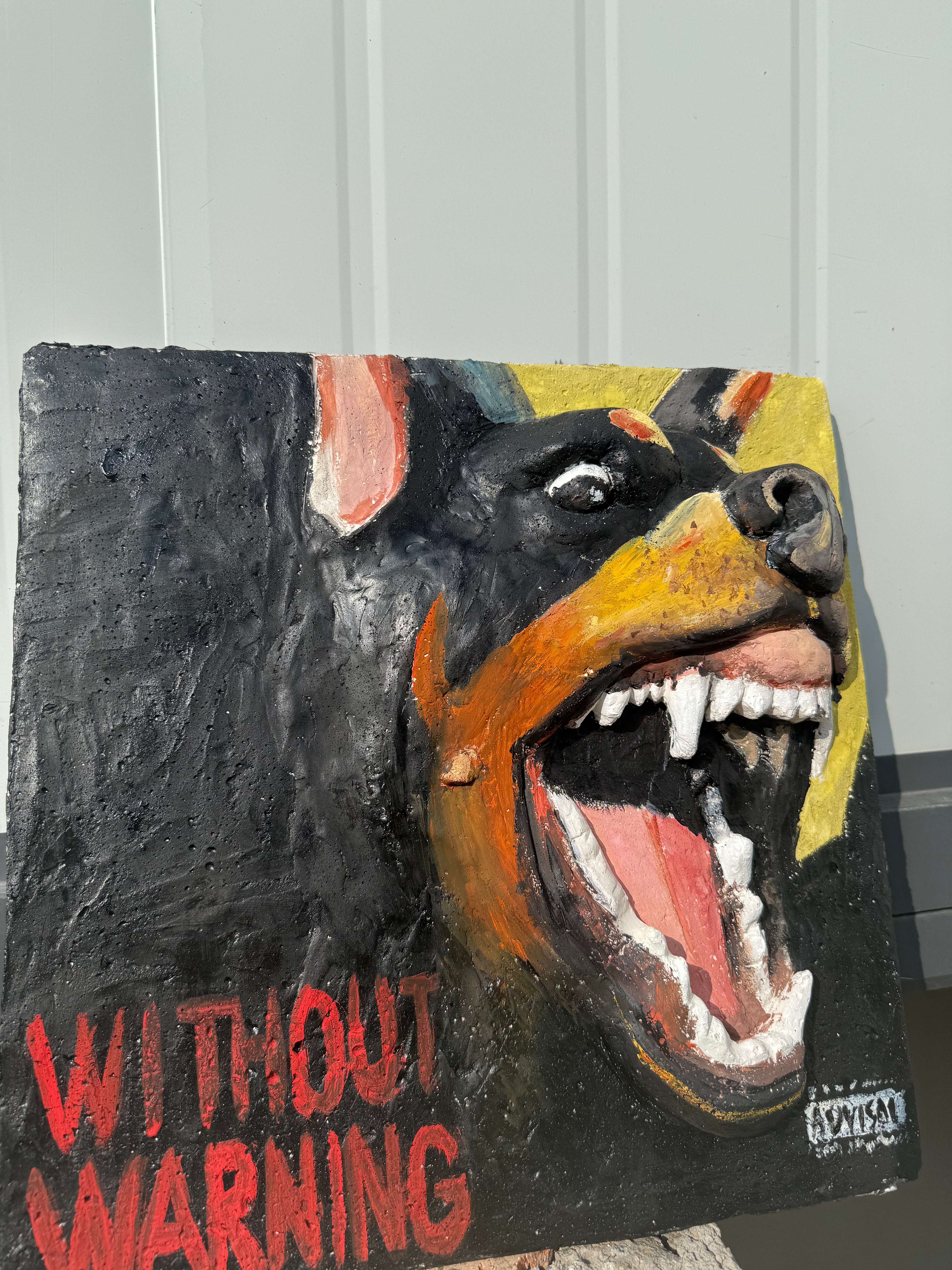 "Warning Sign" Cyberpunk Dog Bronze Sculpture