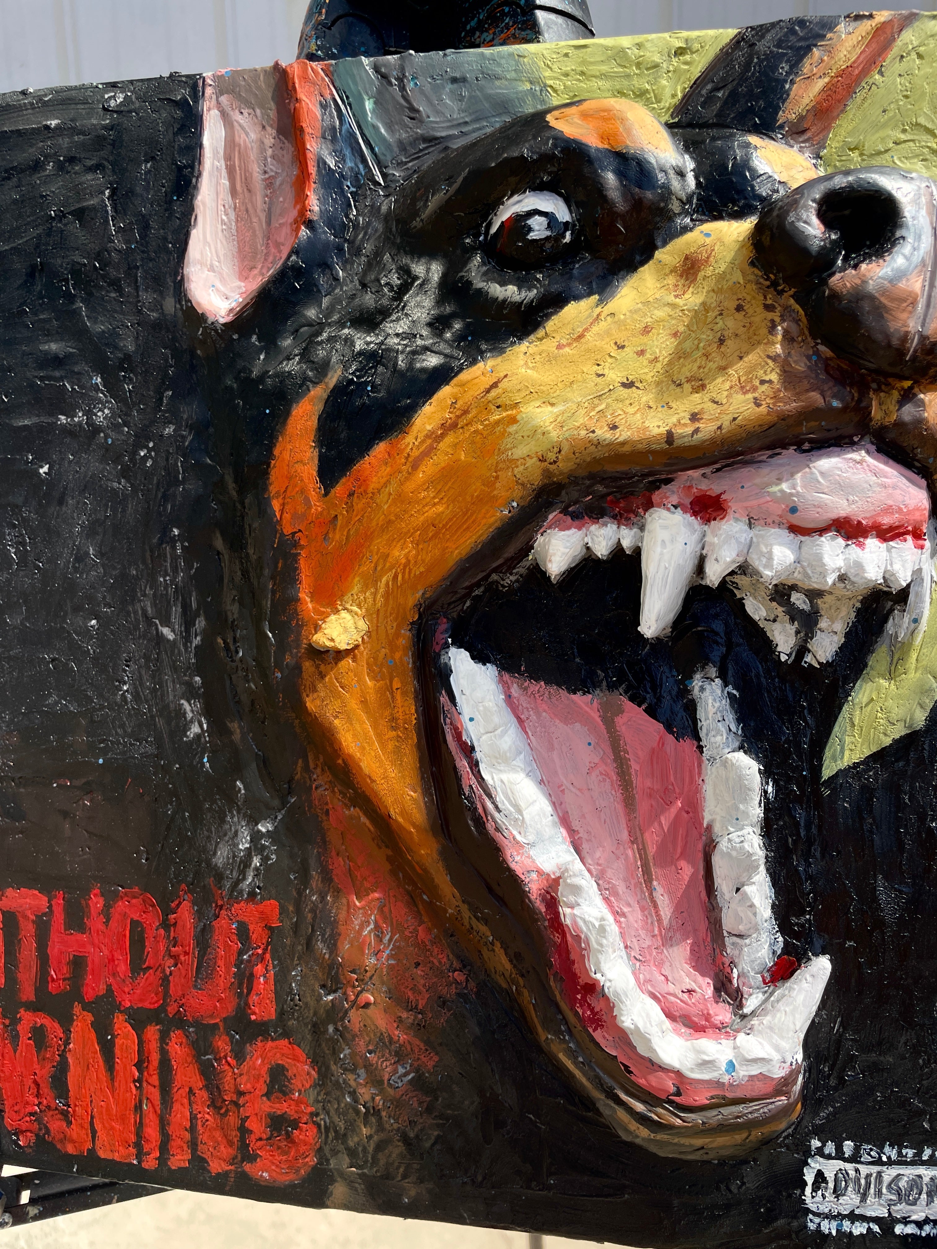 "Warning Sign" Cyberpunk Dog Bronze Sculpture