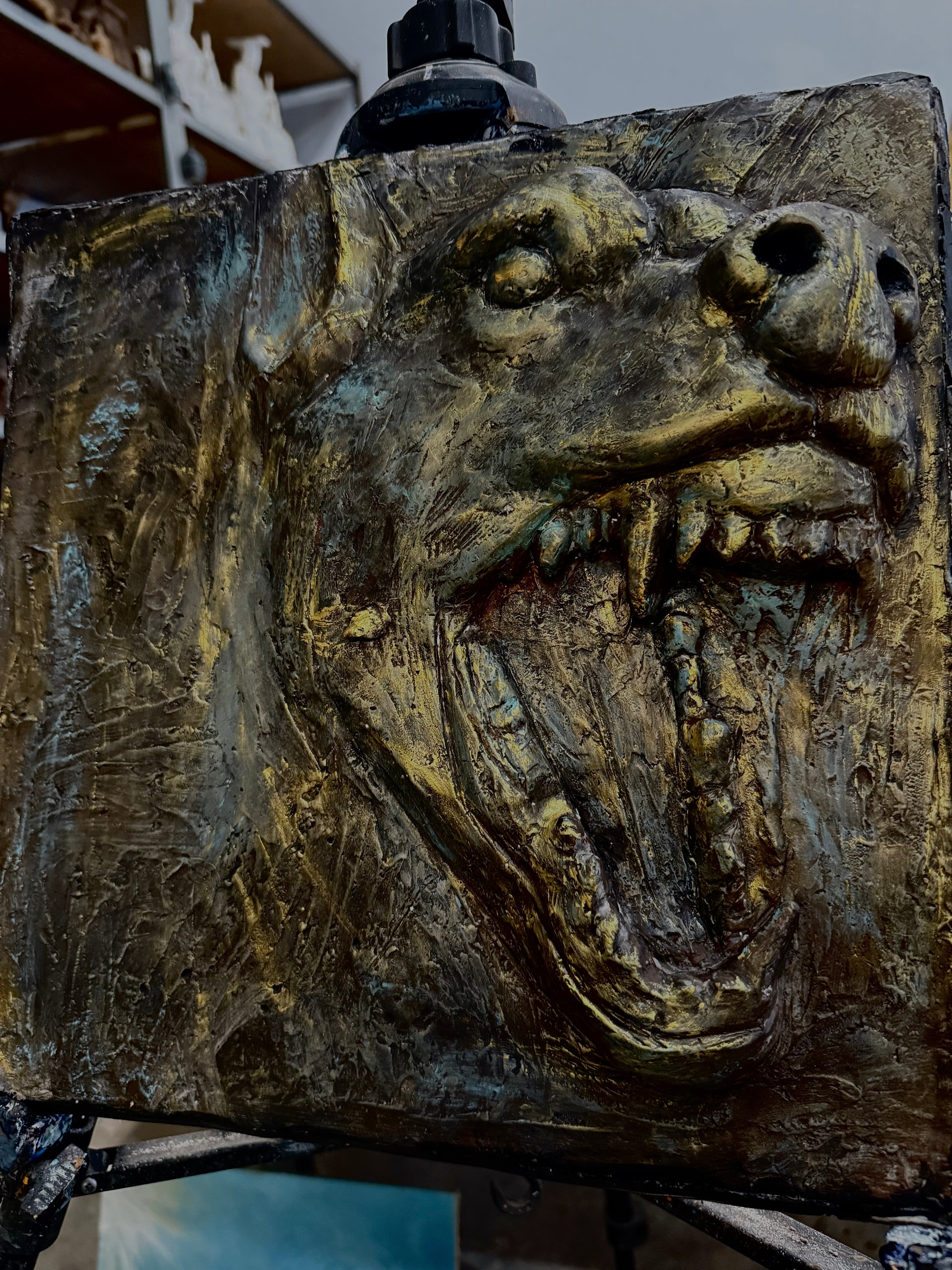 "Warning Sign" Cyberpunk Dog Bronze Sculpture